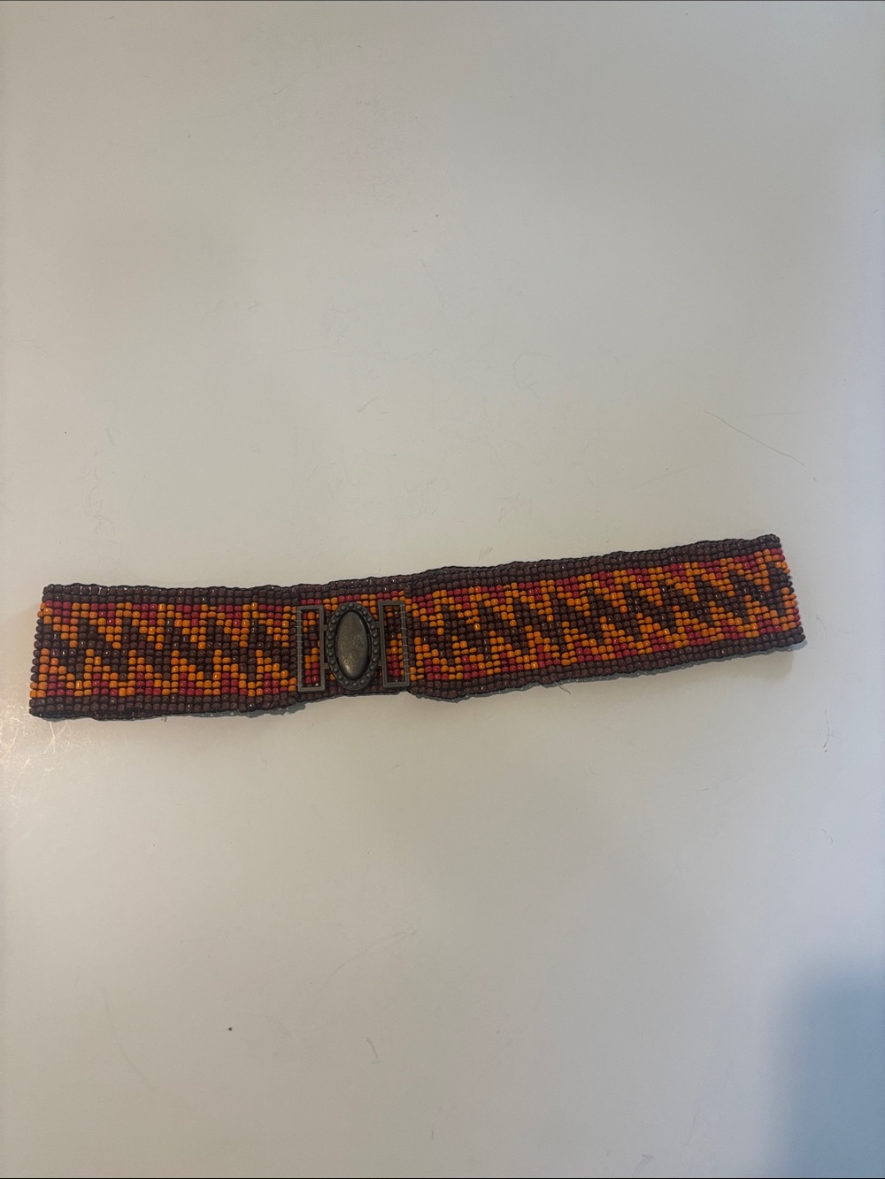 Hand-Beaded Women's stretch southwest Native American Belt in Orange and Brown